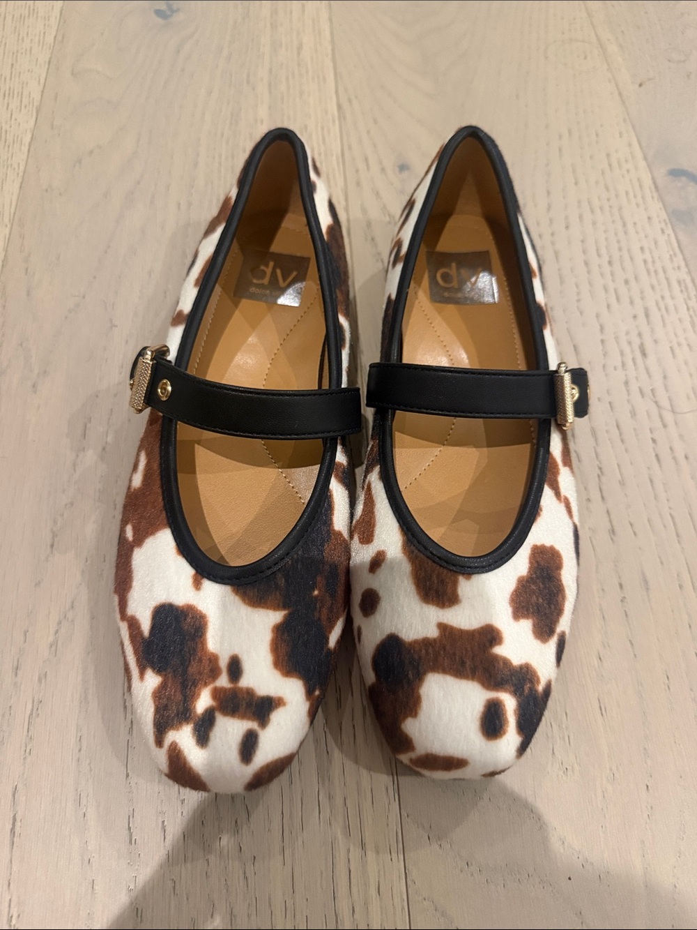 Dolce Vita Brown & White Cow-Print Mary Jane Flats